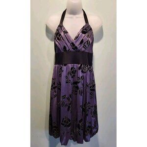 Y2K Trixxie Black Gray Empire Waist Bubble Hem Backless Halter Dress Sz M Party